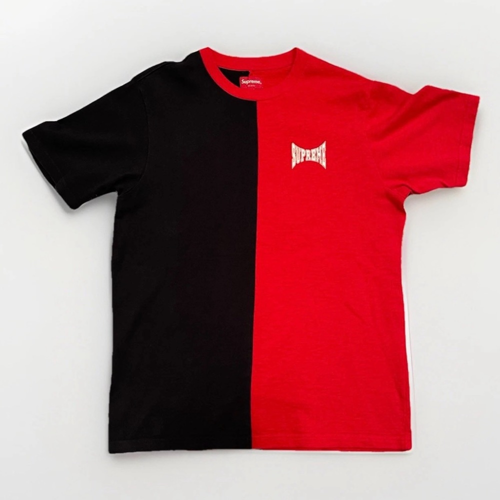 Supreme Split Short Sleeve Top Tee Medium Red Black Men’s 100% Cotton - Picture 2 of 9